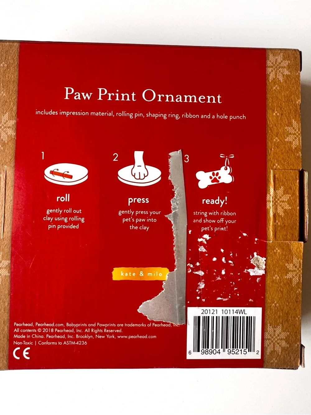 ♥️ Kate & Milo Paw Print Ornament - White Bone Design on Red